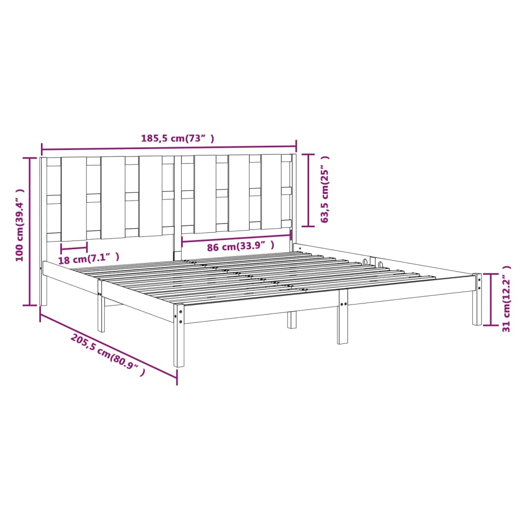 Estrutura de cama super king 180x200 cm madeira maciça cinzento