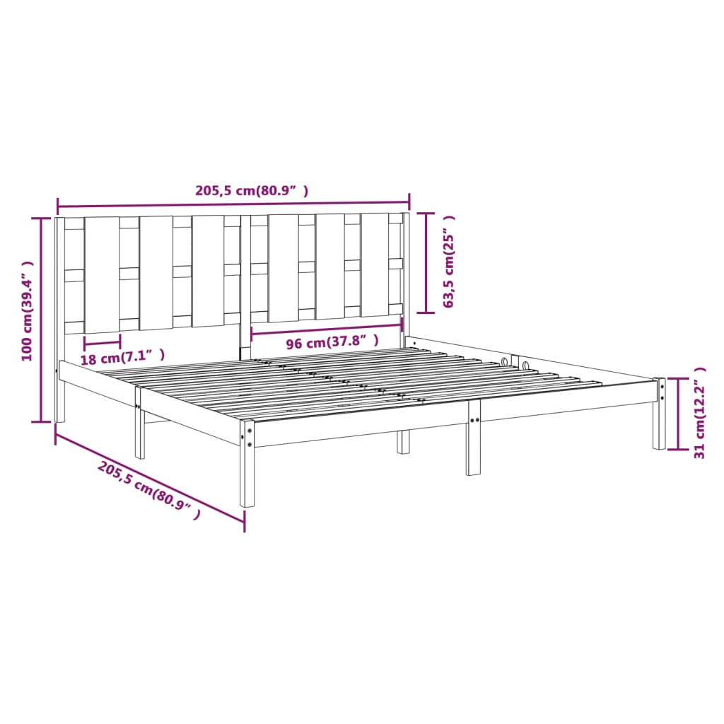 Estrutura de cama 200x200 cm pinho maciço preto