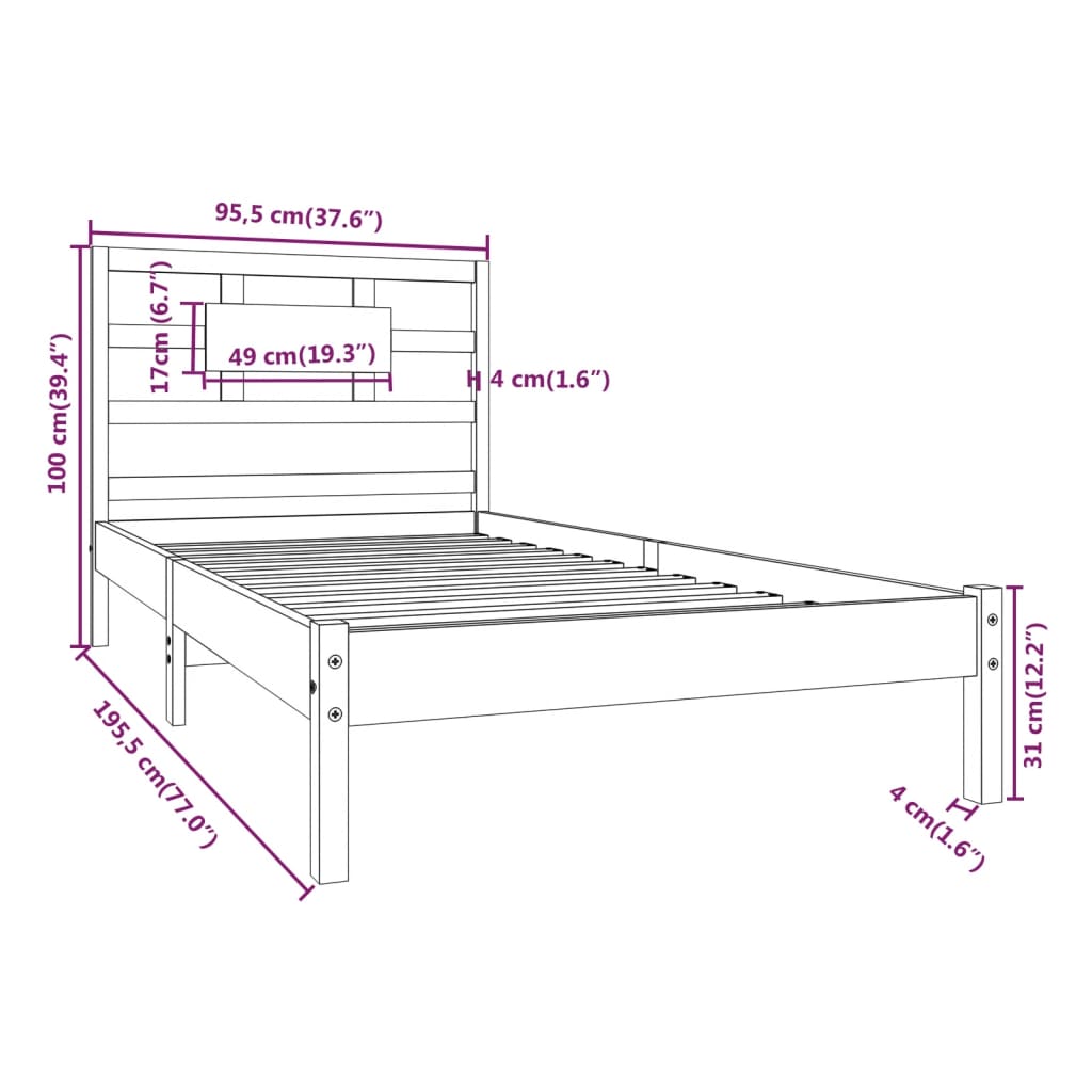 Estrutura cama de solteiro 90x190 cm madeira maciça branco