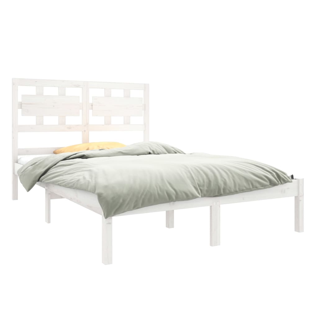 Estrutura de cama dupla 135x190 cm madeira maciça branco