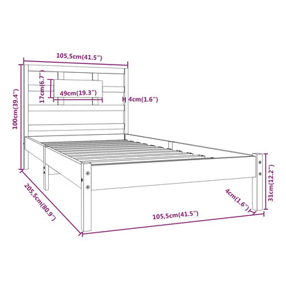 Estrutura de cama 100x200 cm madeira maciça cinzento