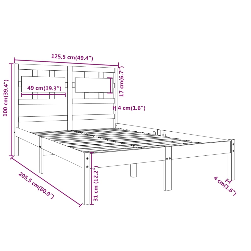 Estrutura de cama 120x200 cm madeira maciça castanho mel