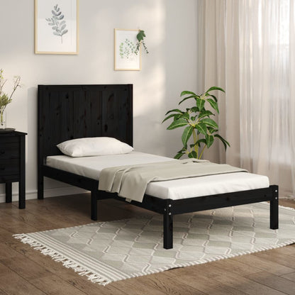 Estrutura cama de solteiro 90x190 cm pinho maciço preto