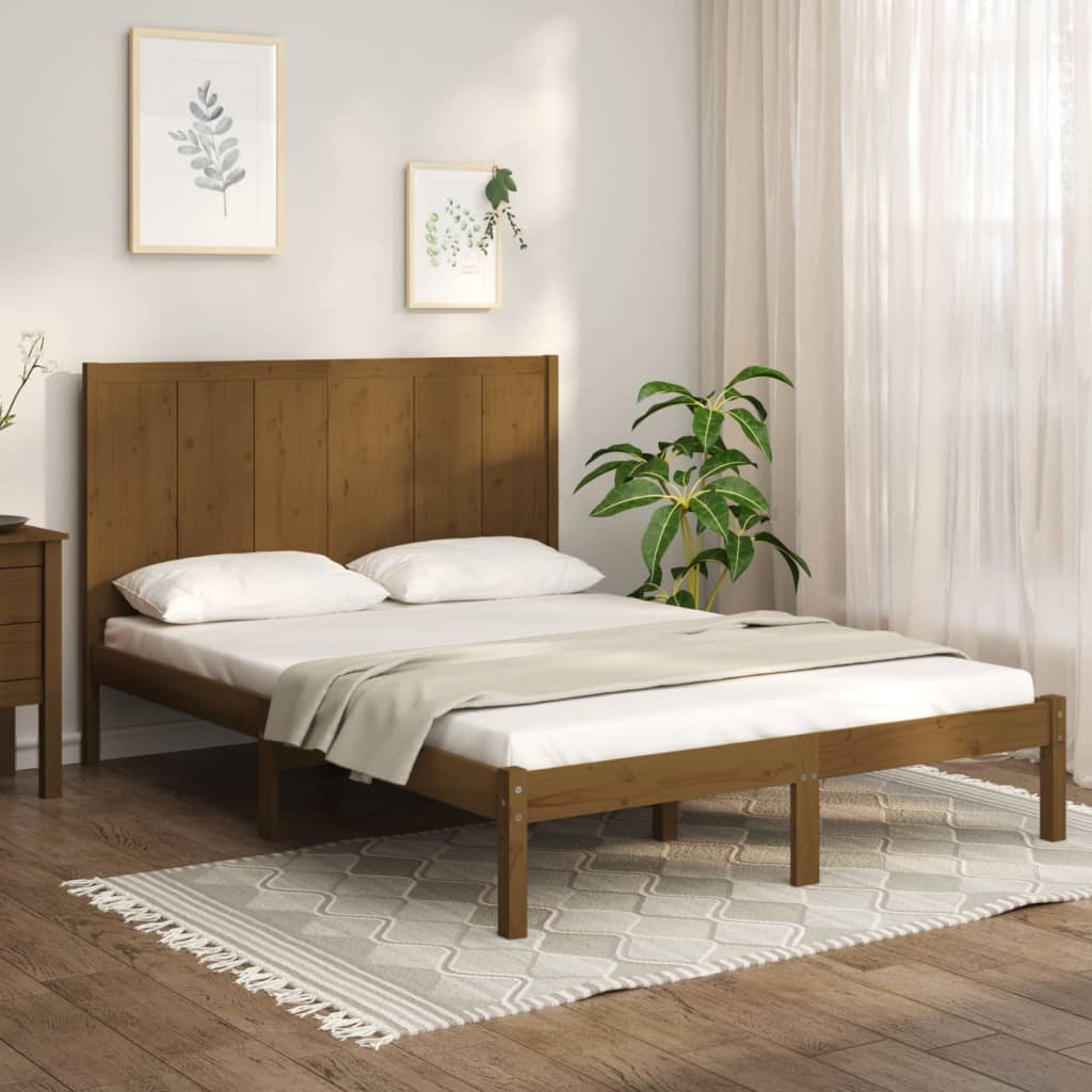 Estrutura de cama dupla pequena 120x190 cm madeira castanho mel