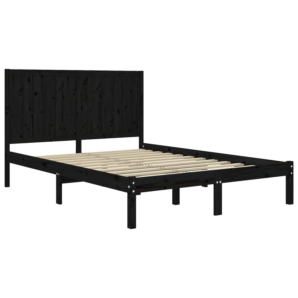 Estrutura cama casal pequena 4FT 120x190 cm pinho maciço preto