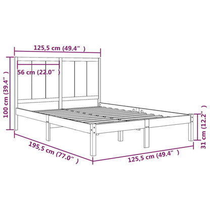 Estrutura cama casal pequena 4FT 120x190 cm pinho maciço preto