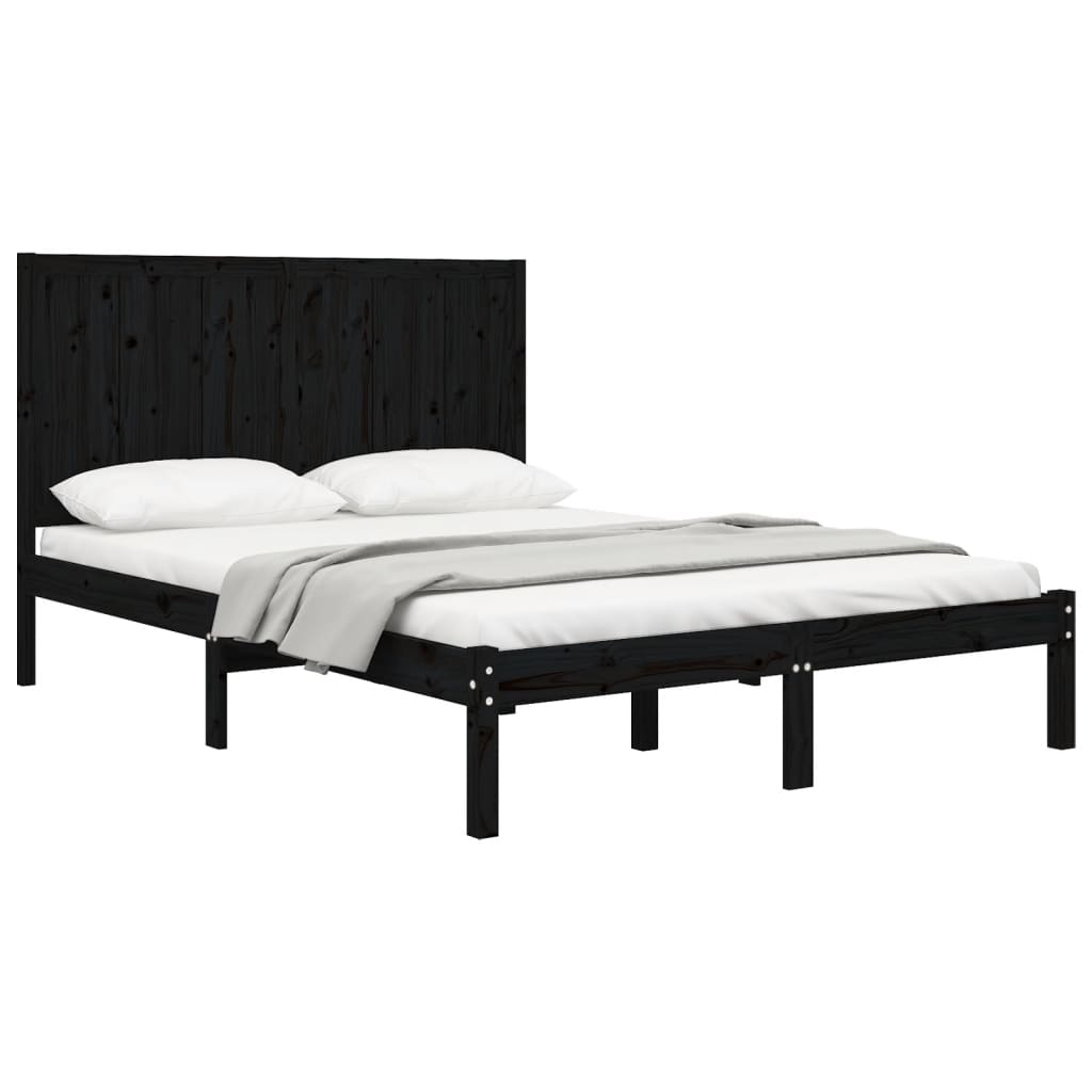 Estrutura de cama 140x190 cm madeira de pinho maciça preto