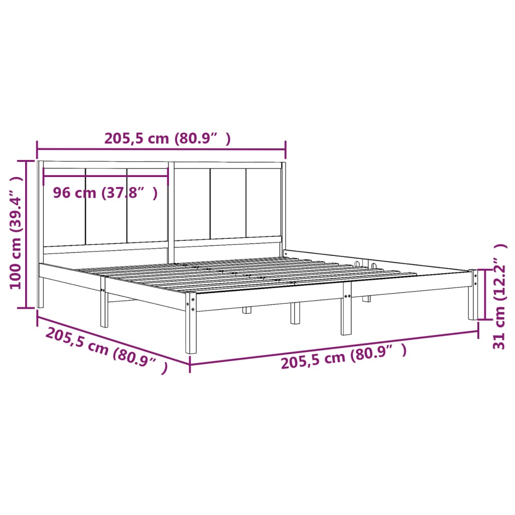 Estrutura de cama 200x200 cm pinho maciço preto