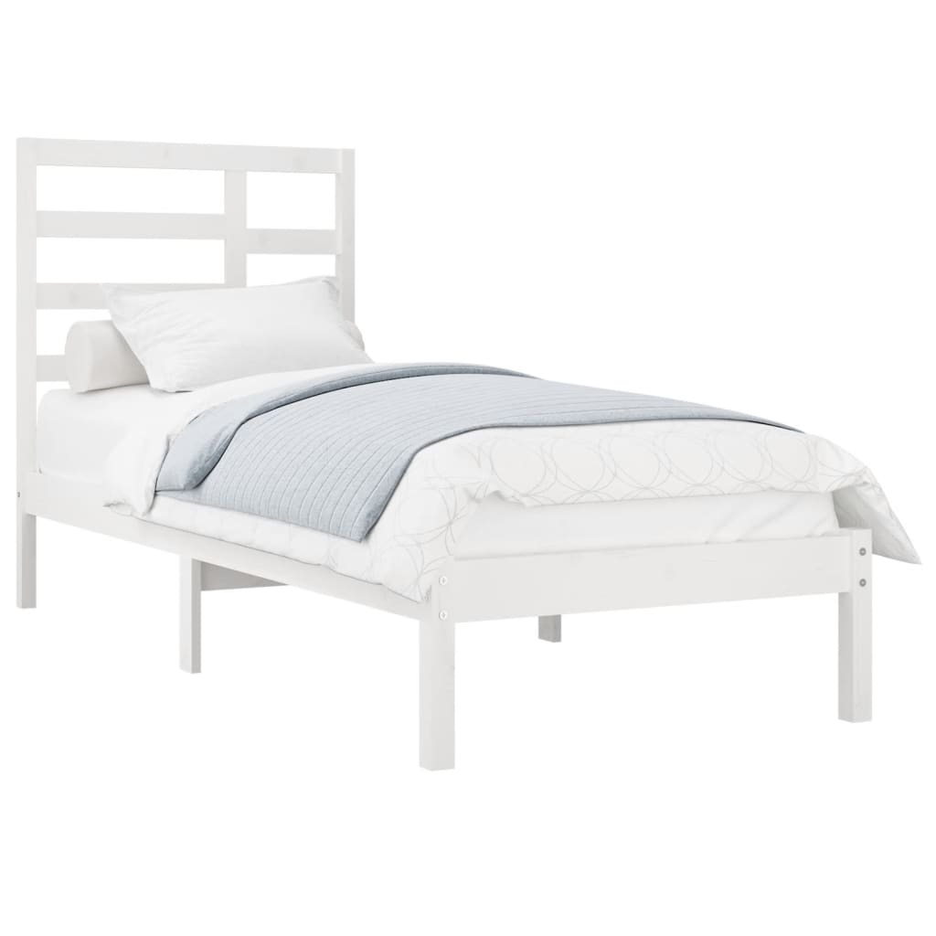 Estrutura de cama solteiro 90x190 cm madeira maciça branco