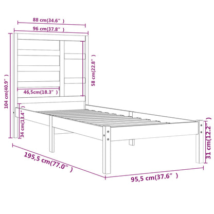 Estrutura de cama solteiro 90x190 cm madeira maciça branco