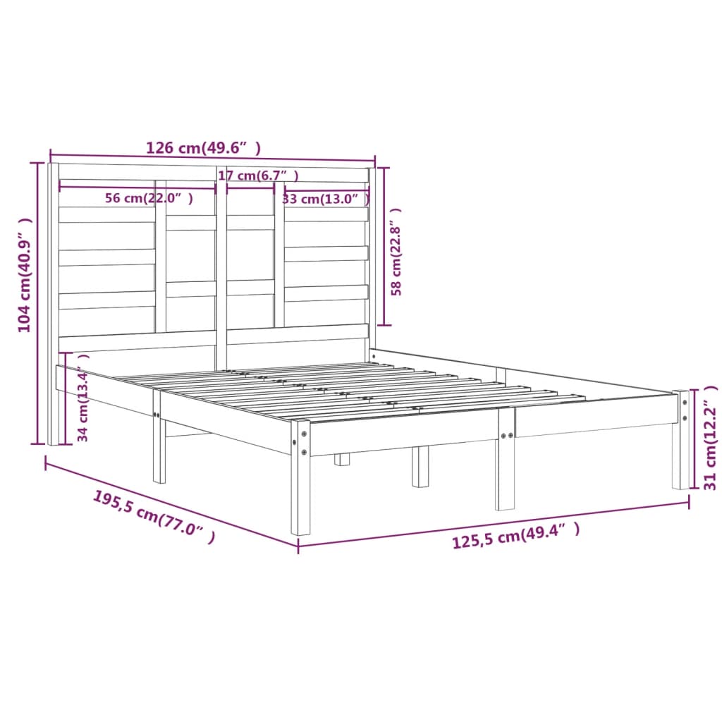 Estrutura de cama dupla pequena 120x190 cm madeira castanho mel