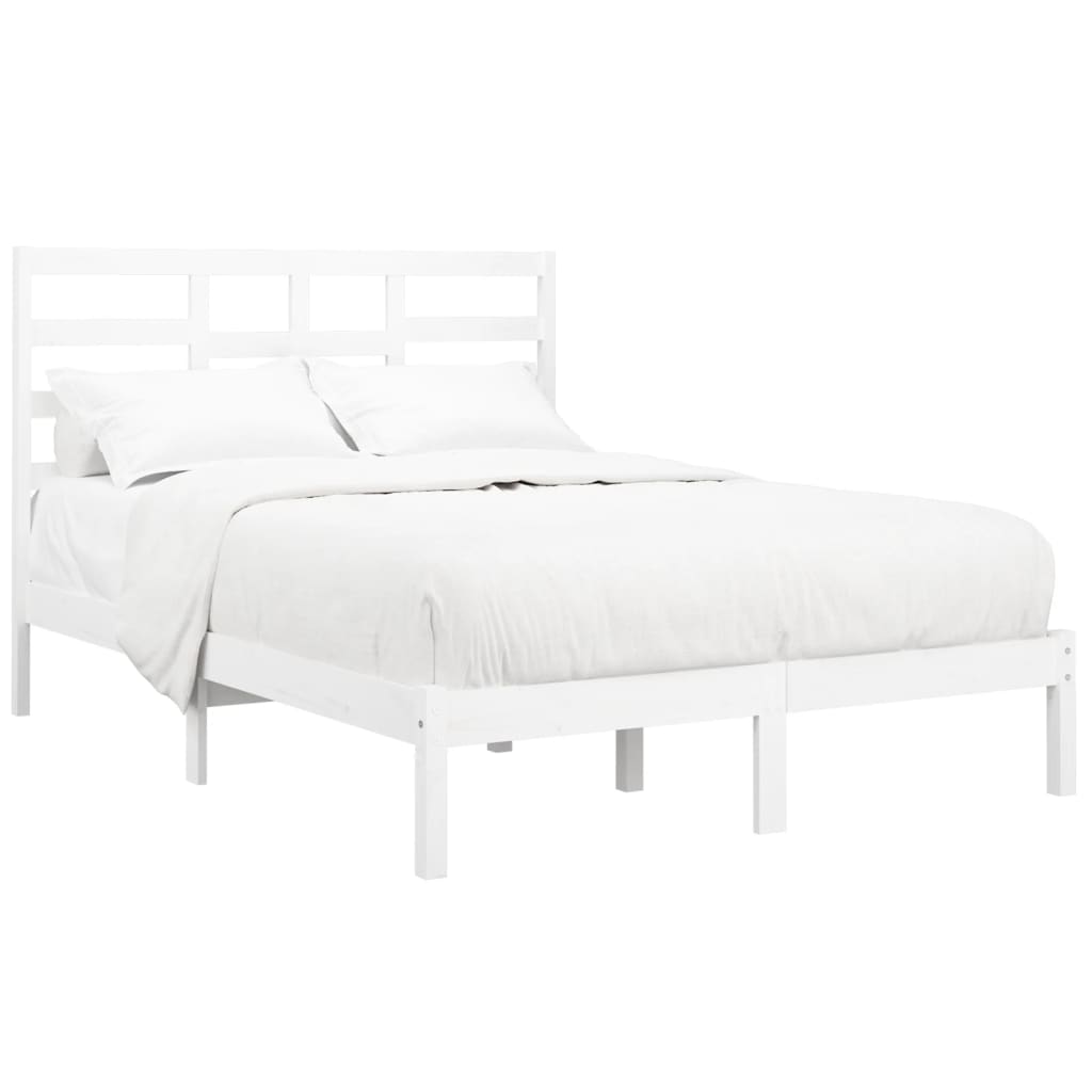 Estrutura de cama dupla 135x190 cm madeira maciça branco