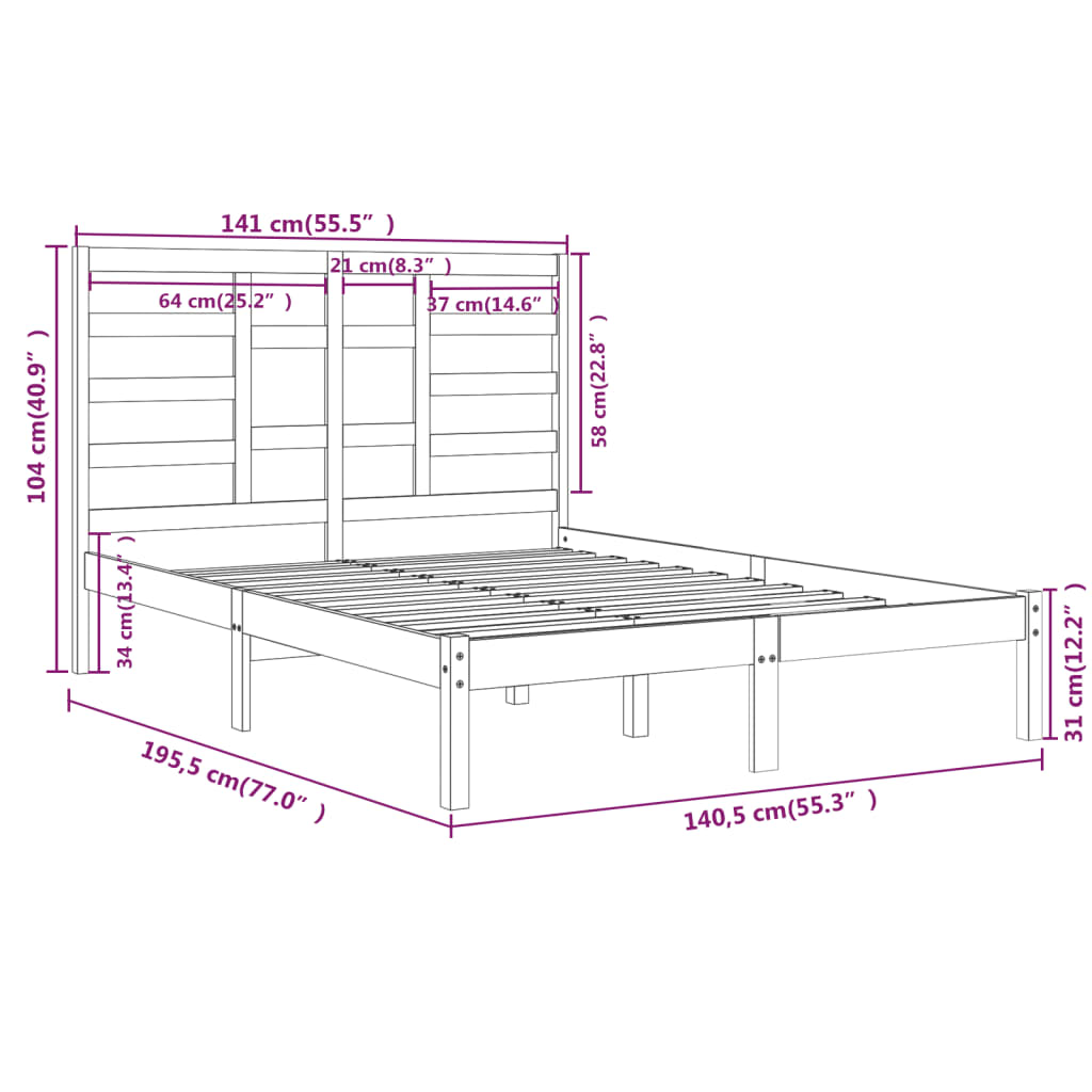 Estrutura de cama dupla 135x190 cm madeira maciça branco