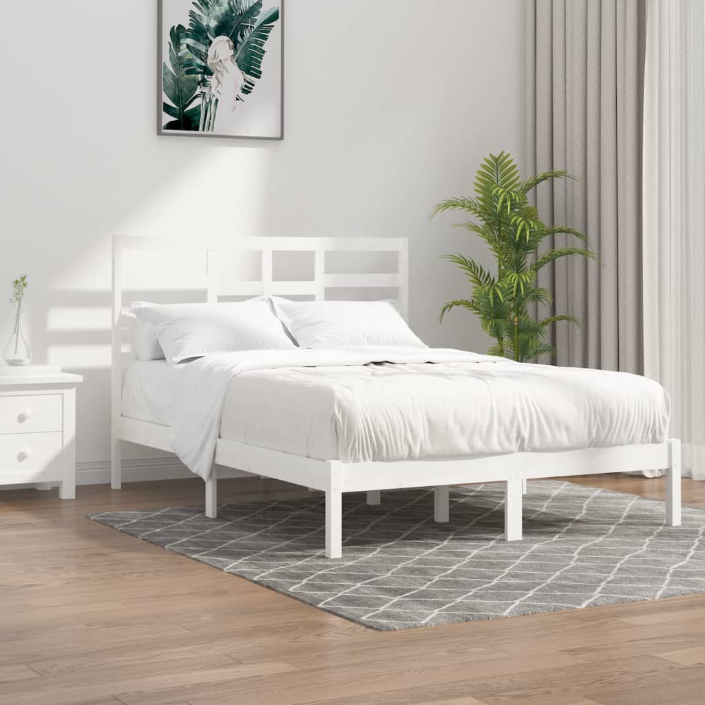 Estrutura de cama dupla 135x190 cm madeira maciça branco