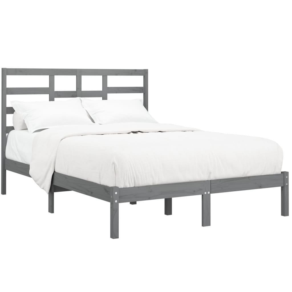 Estrutura de cama dupla 135x190 cm madeira maciça cinzento