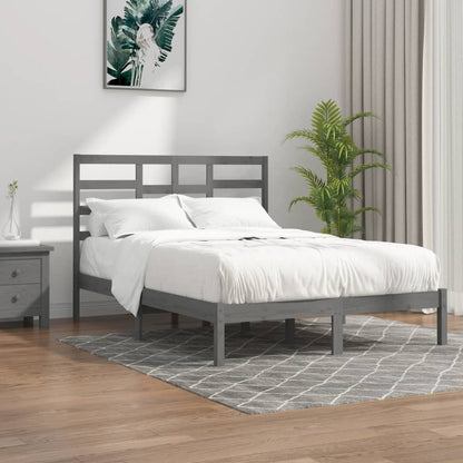 Estrutura de cama dupla 135x190 cm madeira maciça cinzento