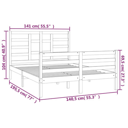 Estrutura de cama casal 135x190 cm madeira maciça cinzento