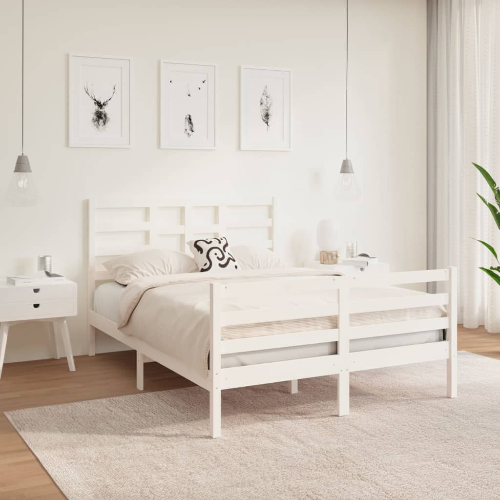 Estrutura de cama 140x190 cm madeira maciça branco