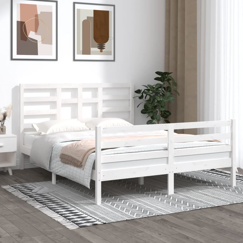 Estrutura de cama king 150x200 cm madeira maciça branco