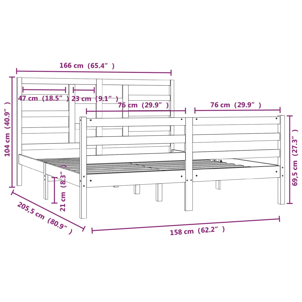 Estrutura de cama 160x200 cm madeira maciça branco