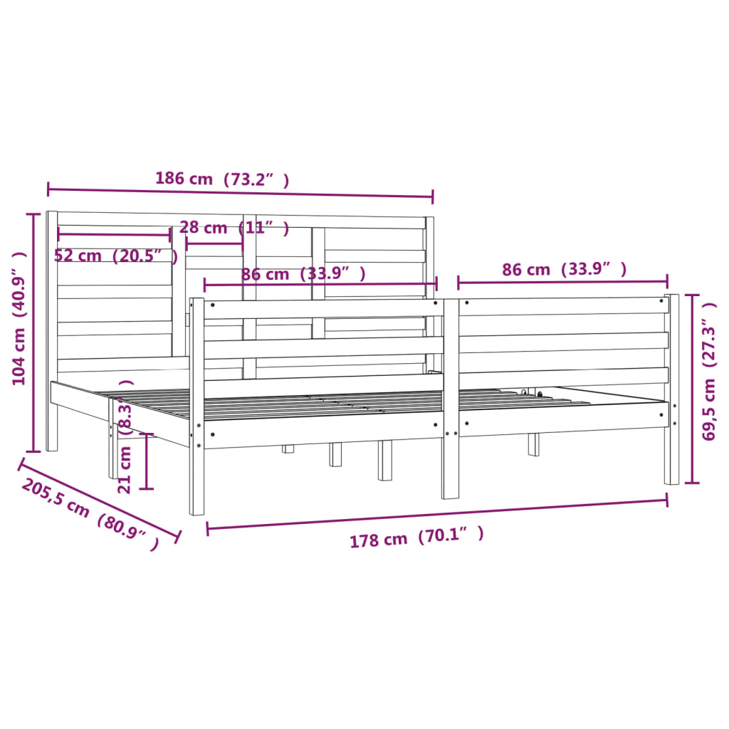 Estrutura de cama super king 180x200 cm madeira maciça