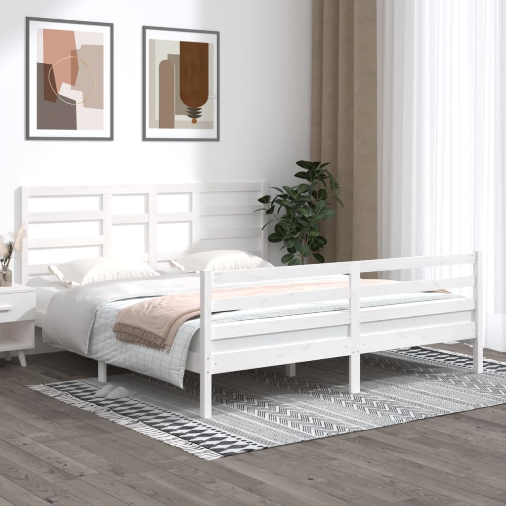 Estrutura de cama super king pinho maciço 180x200 cm branco