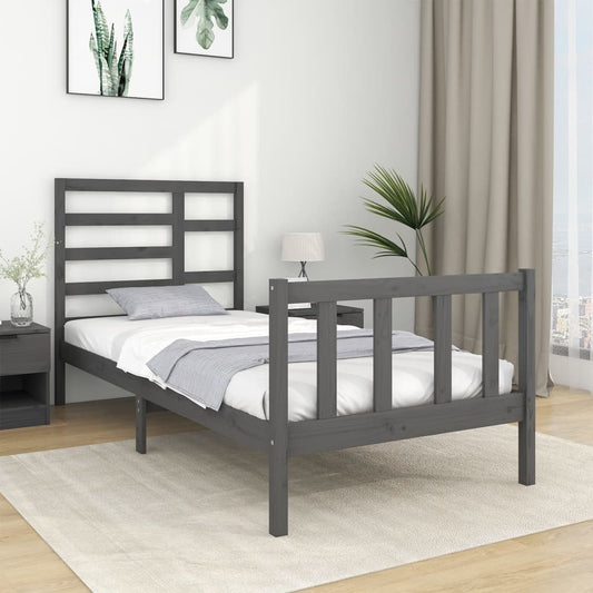 Estrutura de cama solteiro 90x190 cm madeira maciça cinza