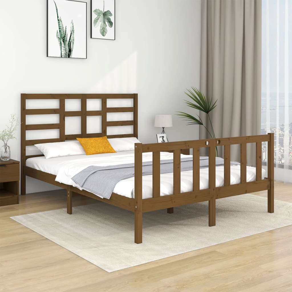 Estrutura cama pequena de casal 120x190 cm madeira castanho-mel