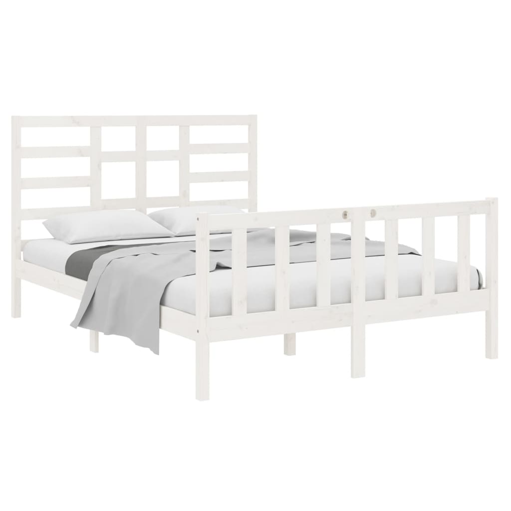 Estrutura de cama casal 135x190 cm madeira maciça branco