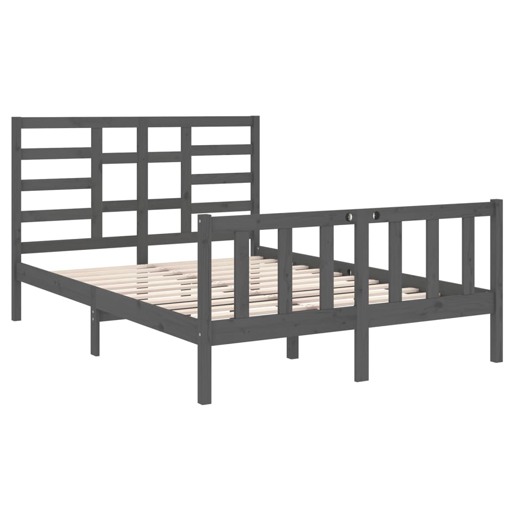 Estrutura de cama casal 135x190 cm madeira maciça cinzento