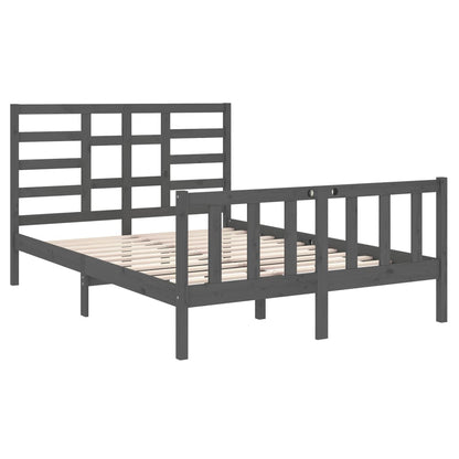 Estrutura de cama casal 135x190 cm madeira maciça cinzento