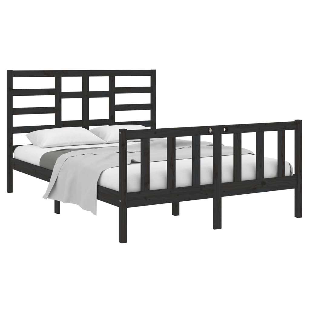 Estrutura de cama casal 135x190 cm madeira maciça preto