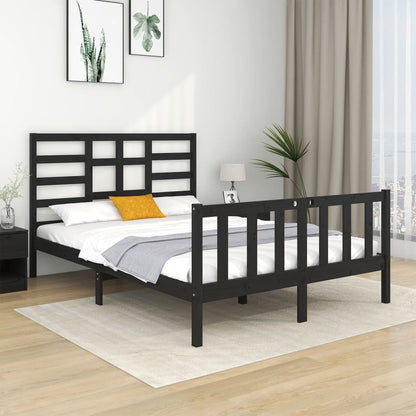 Estrutura de cama casal 135x190 cm madeira maciça preto