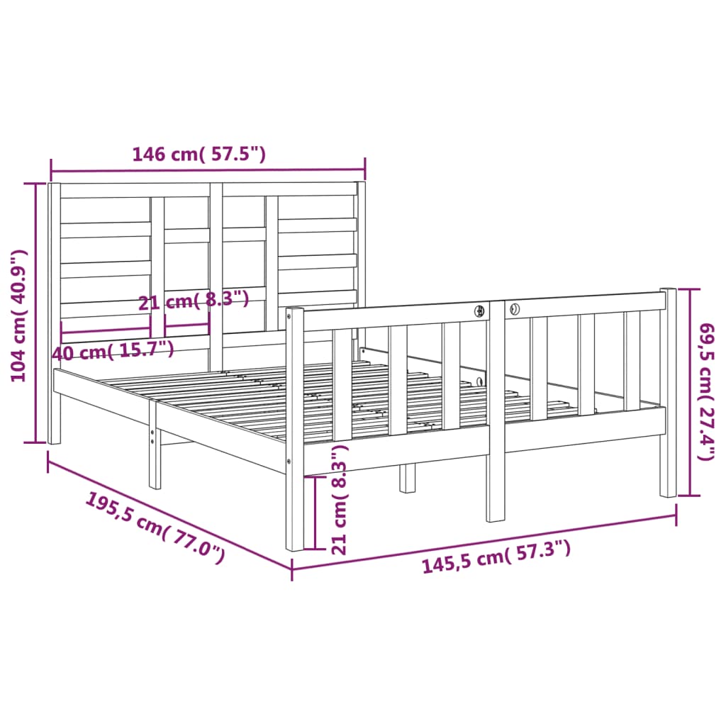 Estrutura de cama 140x190 cm madeira maciça