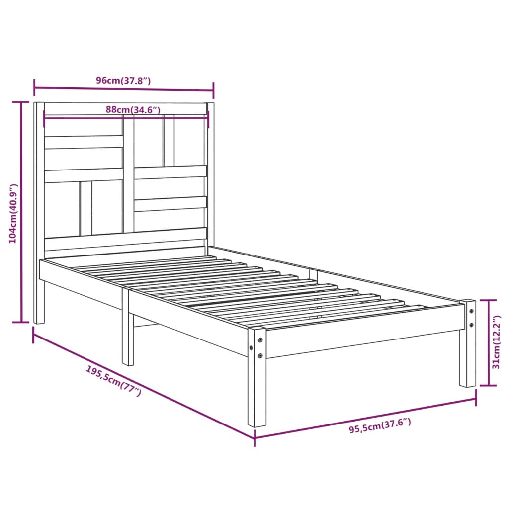 Estrutura de cama solteiro 90x190 cm madeira maciça