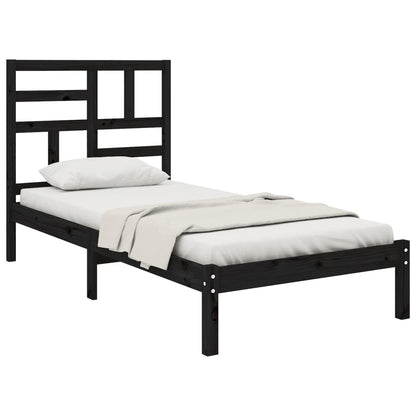 Estrutura de cama solteiro 90x190 cm madeira maciça preto