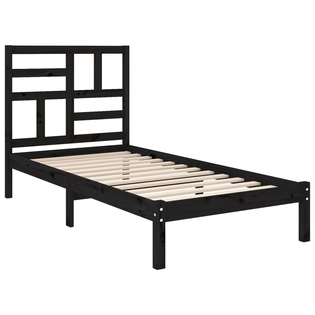 Estrutura de cama solteiro 90x190 cm madeira maciça preto