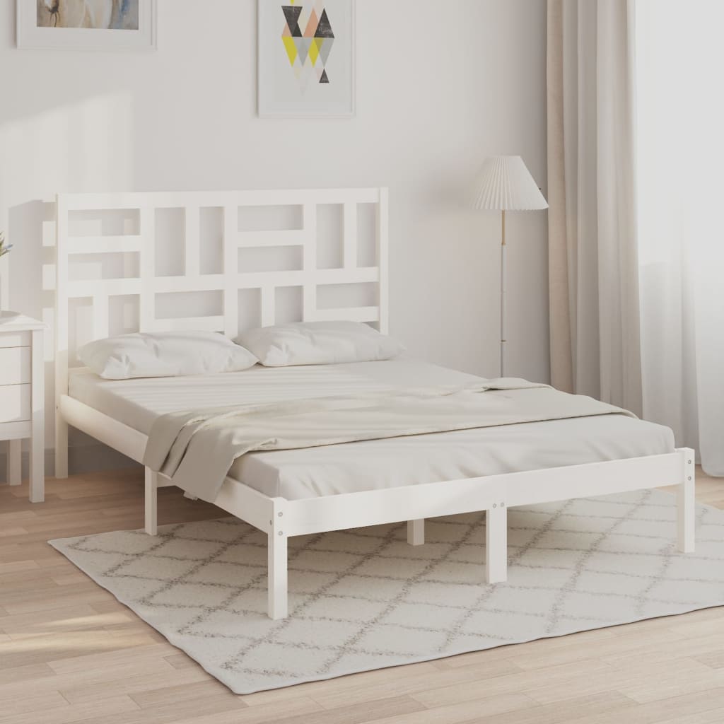 Estrutura cama pequena casal 120x190 cm pinho maciço branco