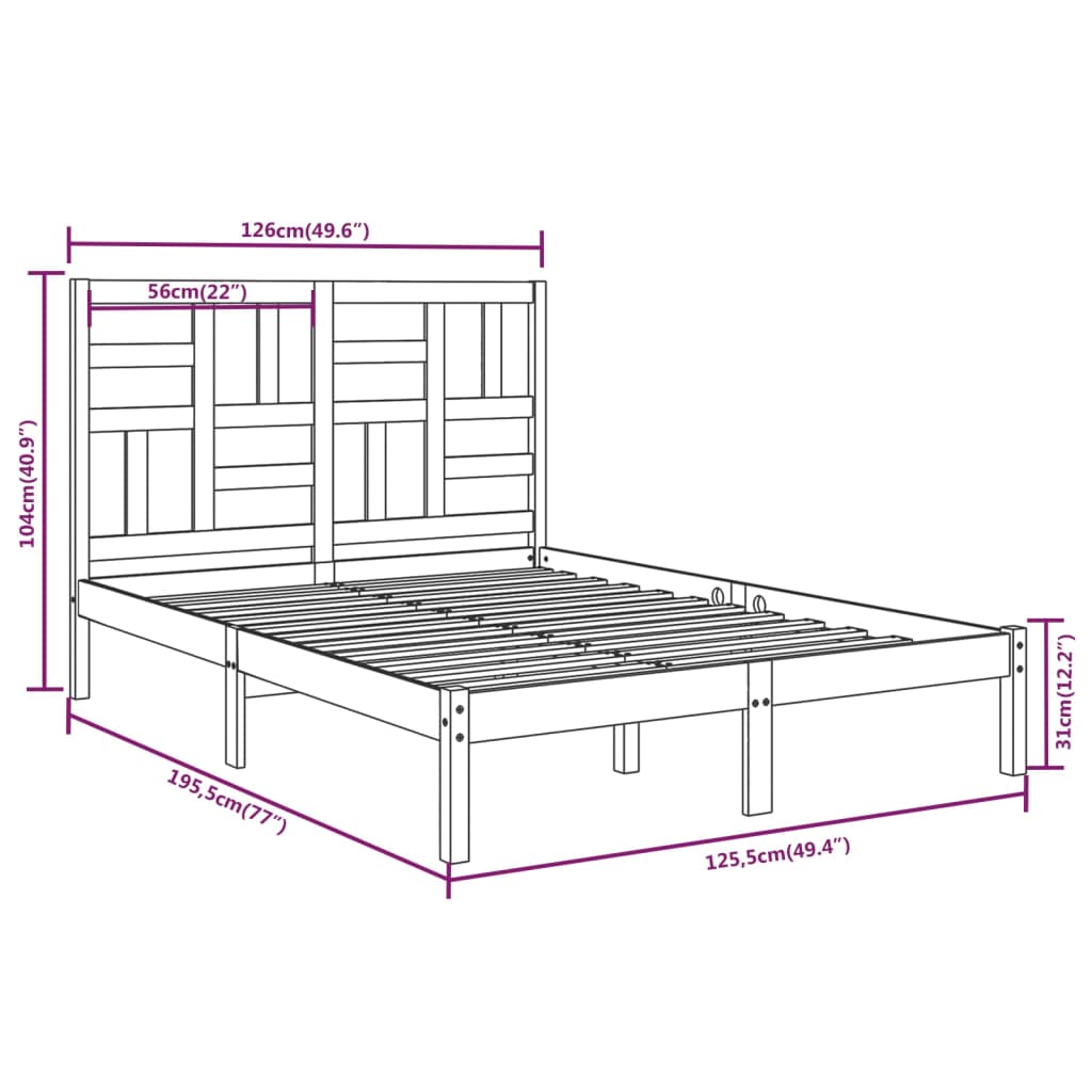 Estrutura cama pequena casal 120x190 cm pinho maciço cinza