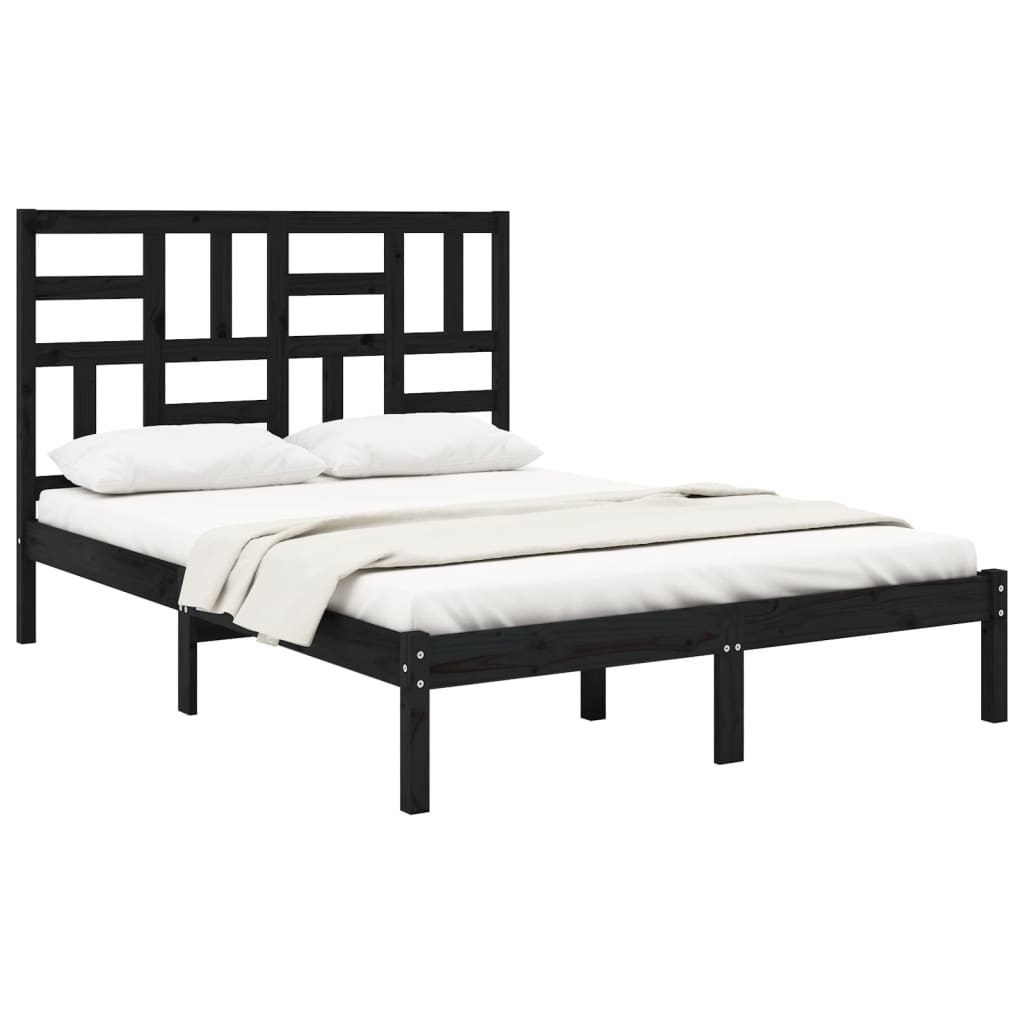 Estrutura cama pequena casal 120x190 cm pinho maciço preto