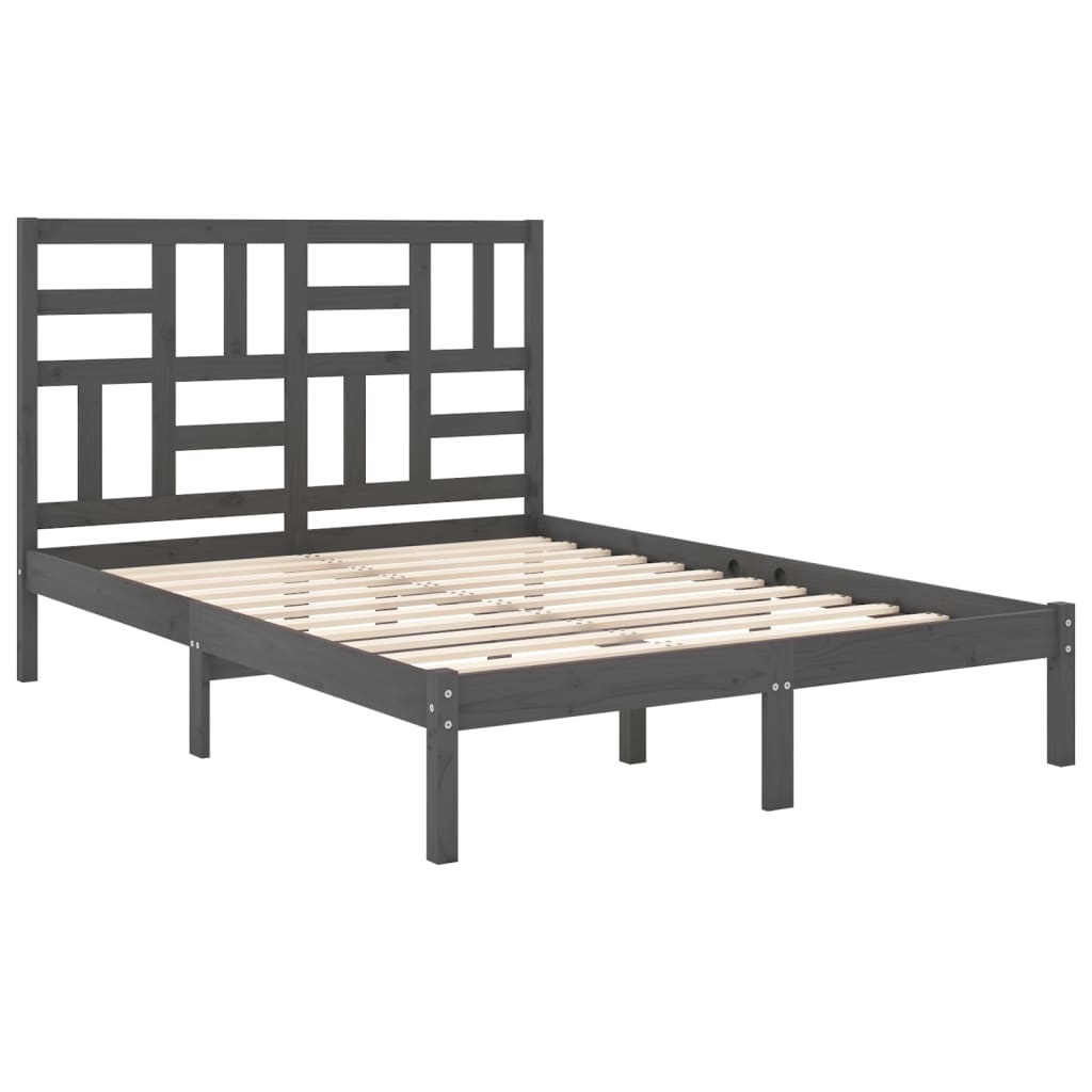 Estrutura de cama 140x190 cm madeira maciça cinzento