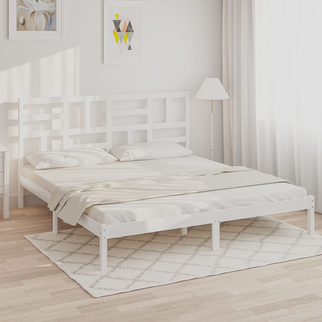 Estrutura de cama super king pinho maciço 180x200 cm branco