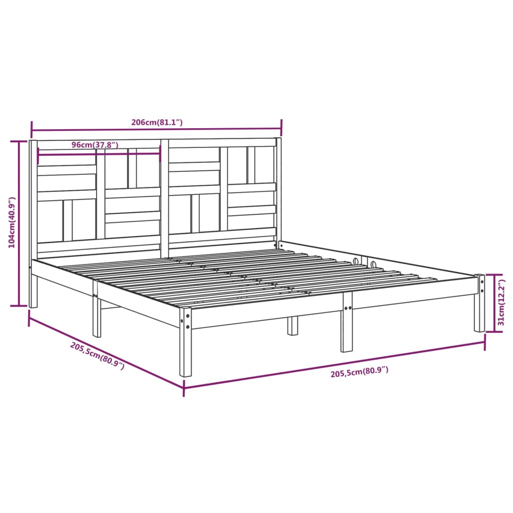 Estrutura de cama 200x200 cm madeira maciça branco