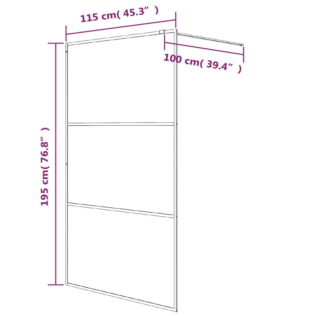 Divisória de chuveiro 115x195 cm vidro semiopaco ESG preto