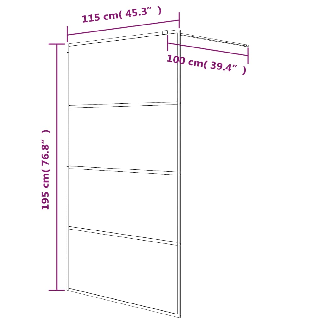 Divisória de chuveiro 115x195 cm vidro semiopaco ESG preto