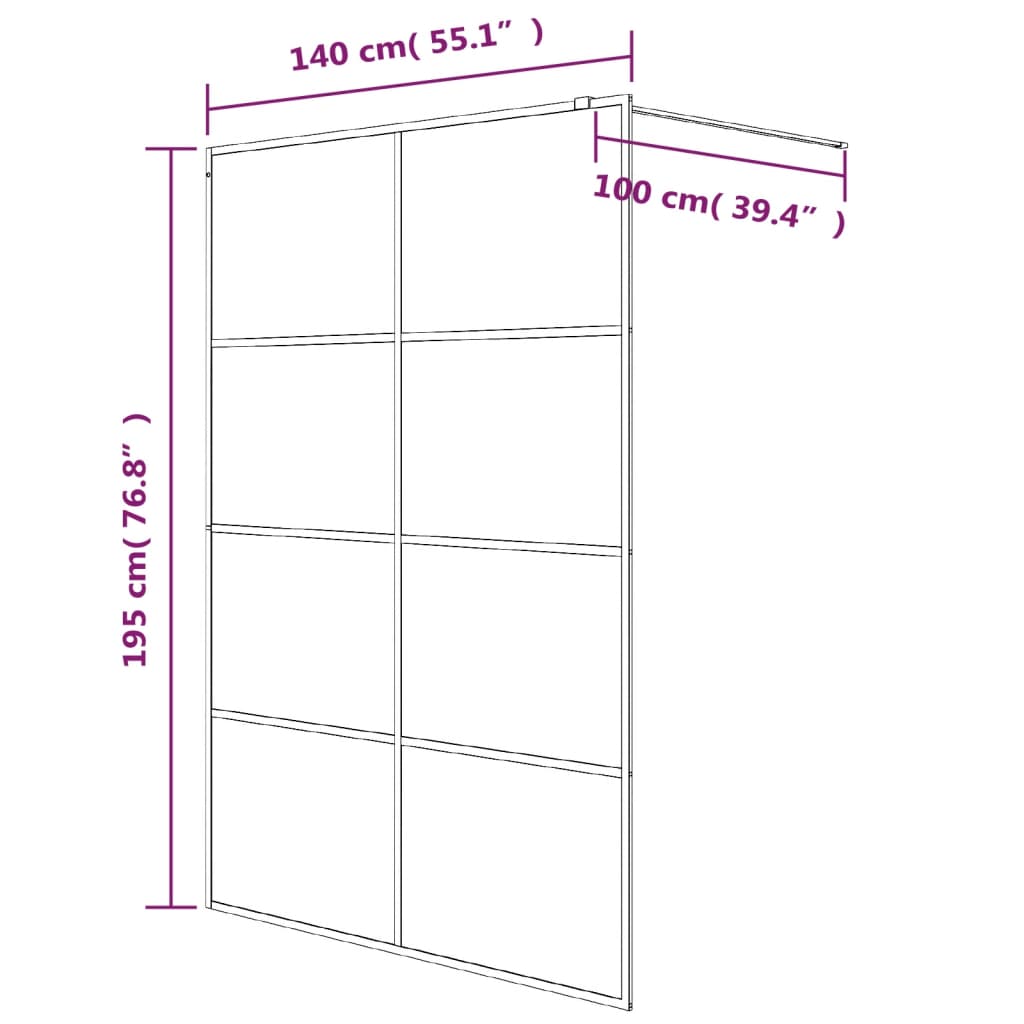 Divisória de chuveiro 140x195 cm vidro semiopaco ESG preto