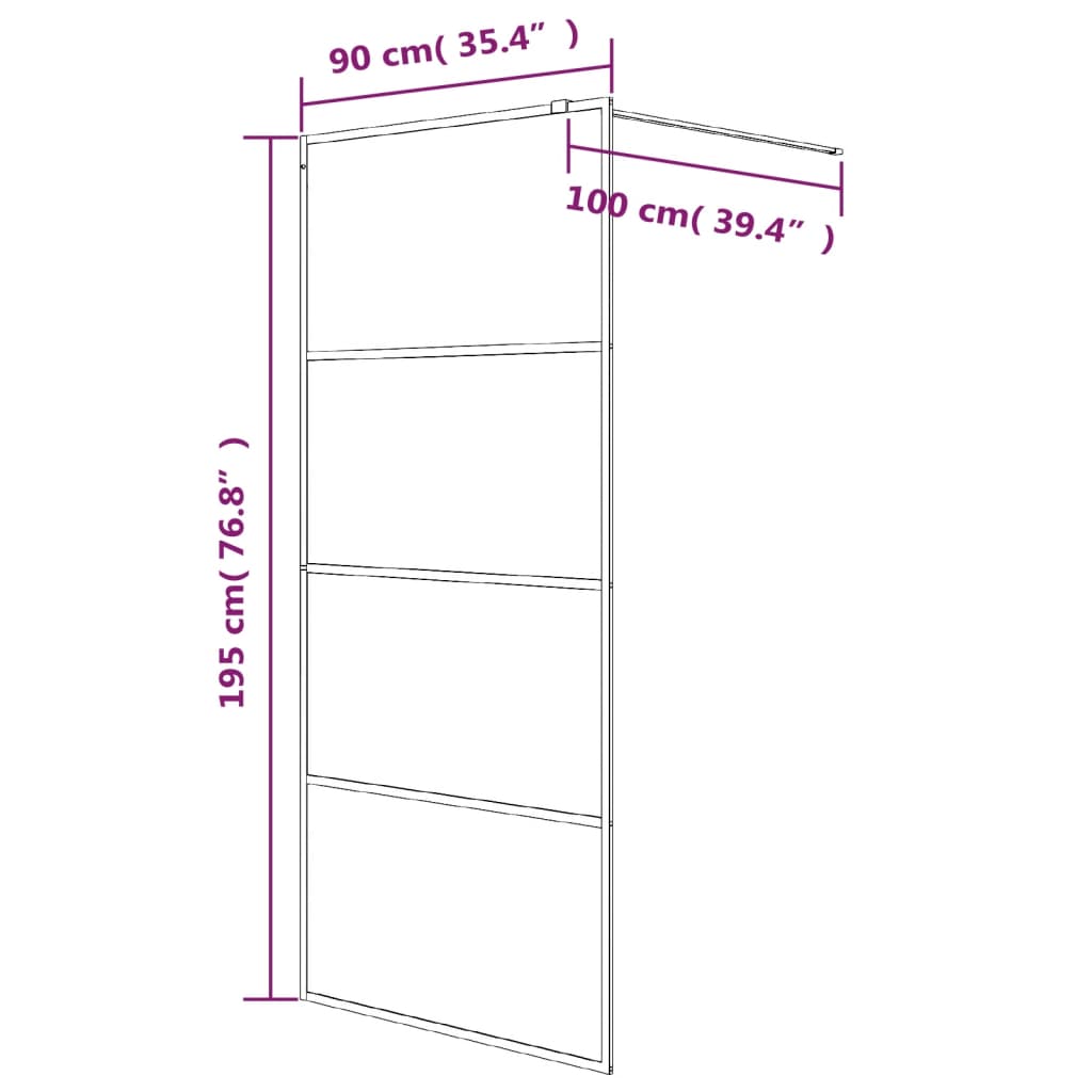 Divisória de chuveiro 90x195 cm vidro opaco ESG preto