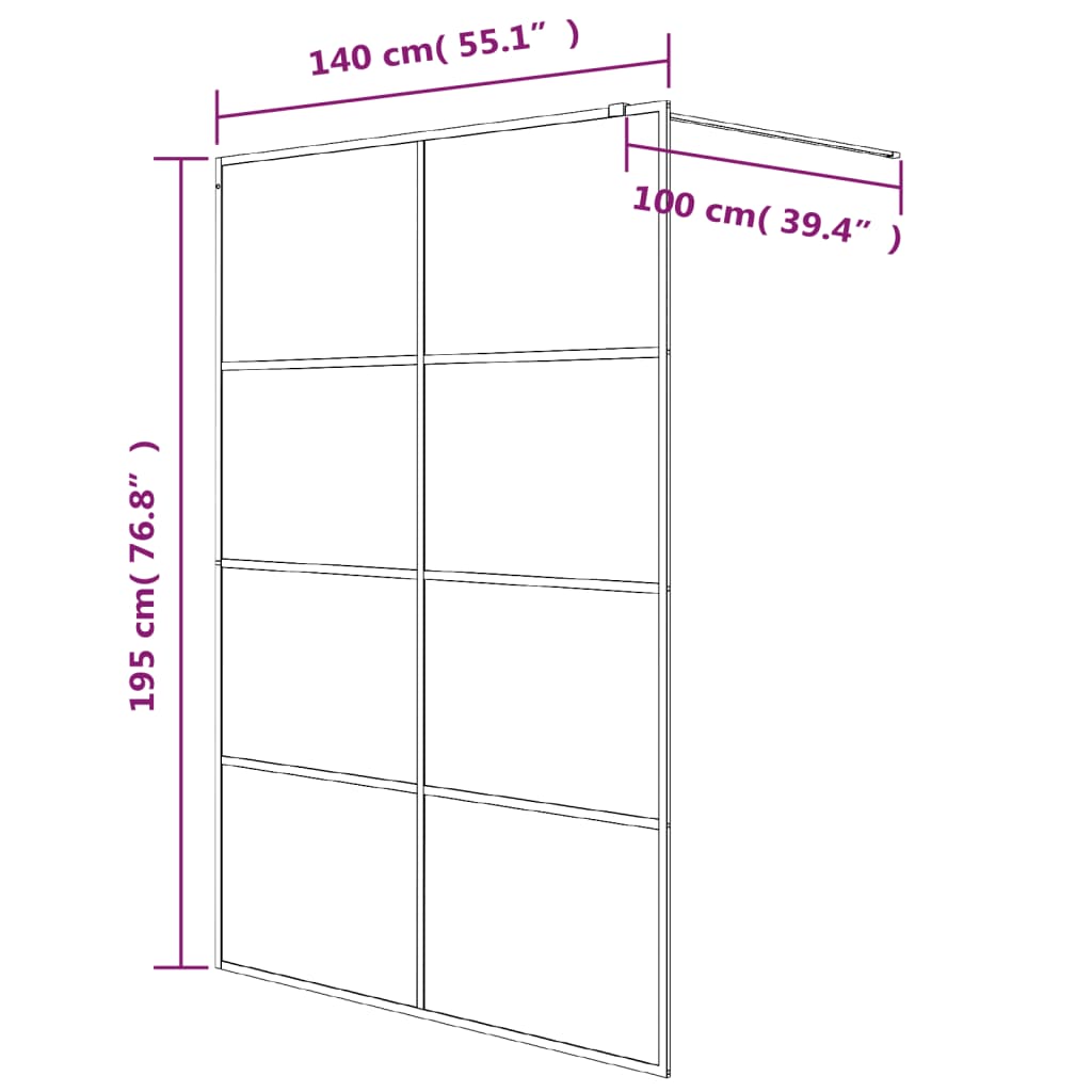 Divisória de chuveiro 140x195cm vidro transparente ESG prateado