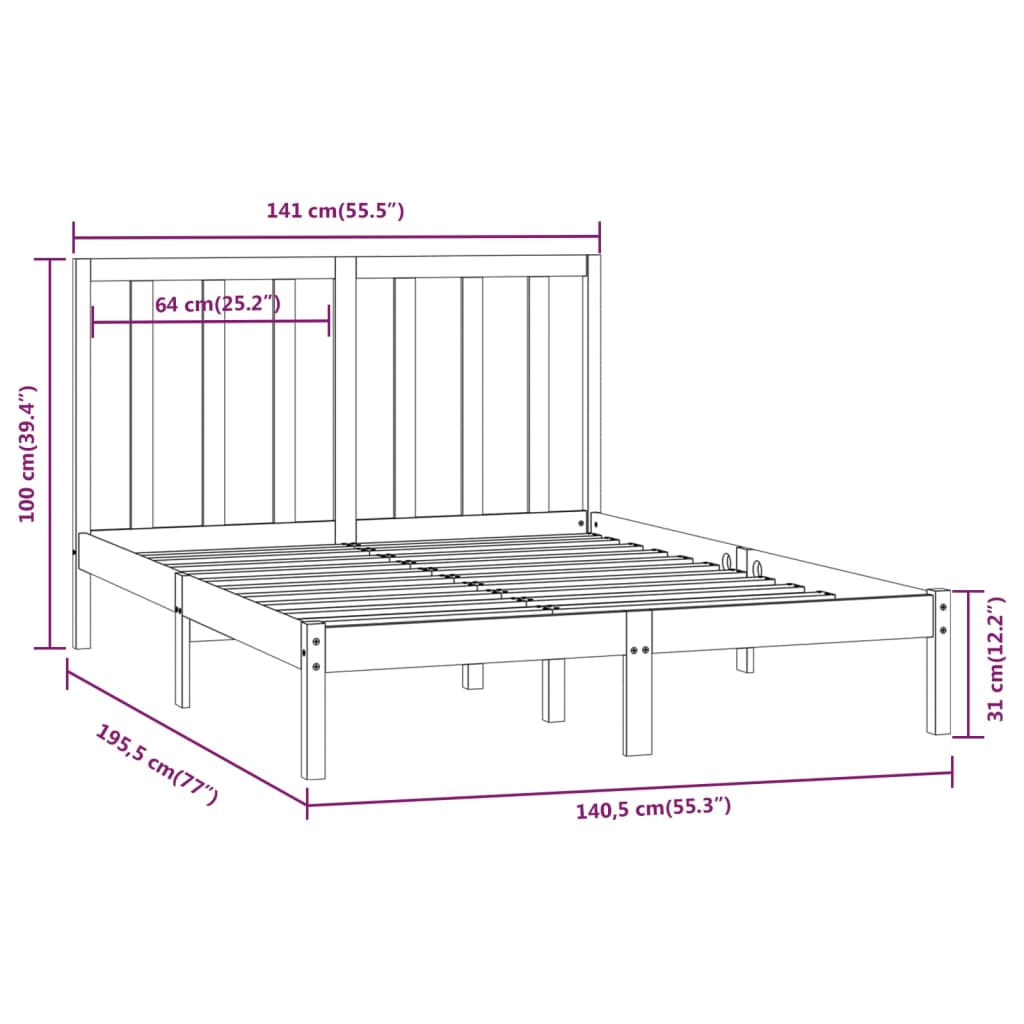 Estrutura de cama casal 135x190 cm pinho maciço branco