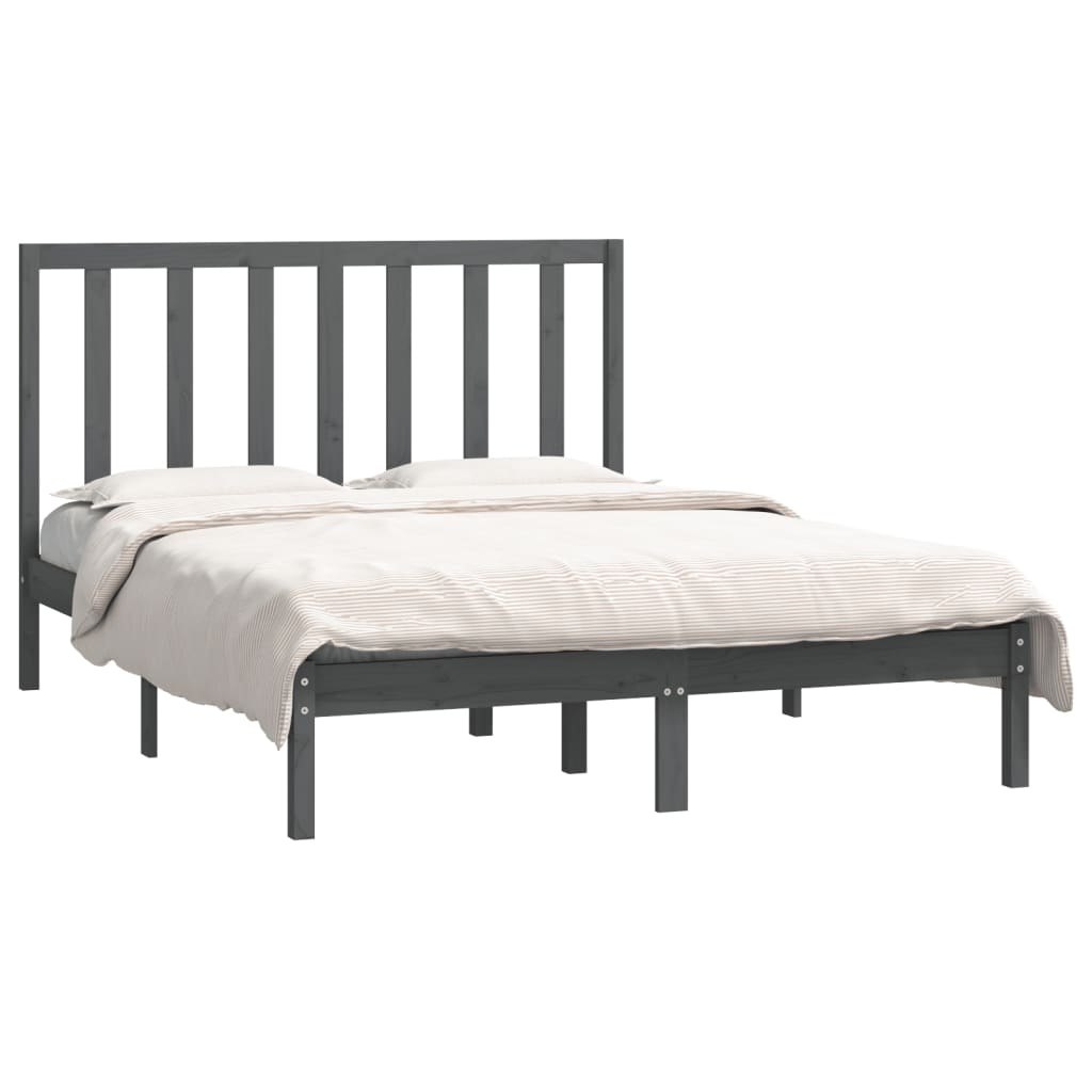 Estrutura de cama casal 135x190 cm pinho maciço cinza